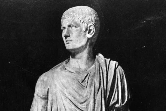 <p>A statue of Roman Emperor Gaius Caesar Augustus Germanicus Caligula (12 - 41 AD), perhaps looking at his favourite horse  </p>