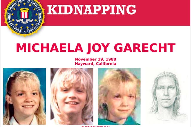 <p>The 1988 poster provided by the FBI shows a wanted poster of photos of kidnapped Michaela Joy Garecht</p>