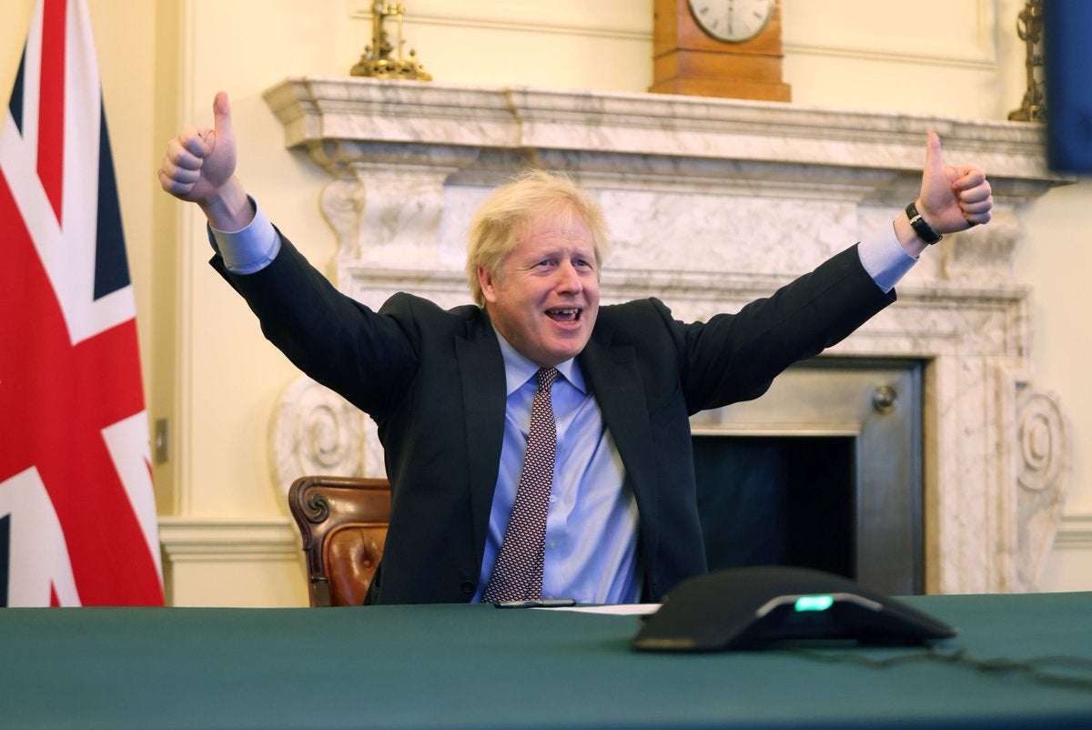 Prime Minister Boris Johnson celebrates a deal with the EU