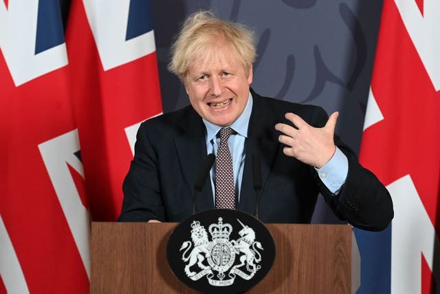 <p>Prime Minister Boris Johnson holds a remote press conference to update the nation on the post-Brexit trade agreement</p>