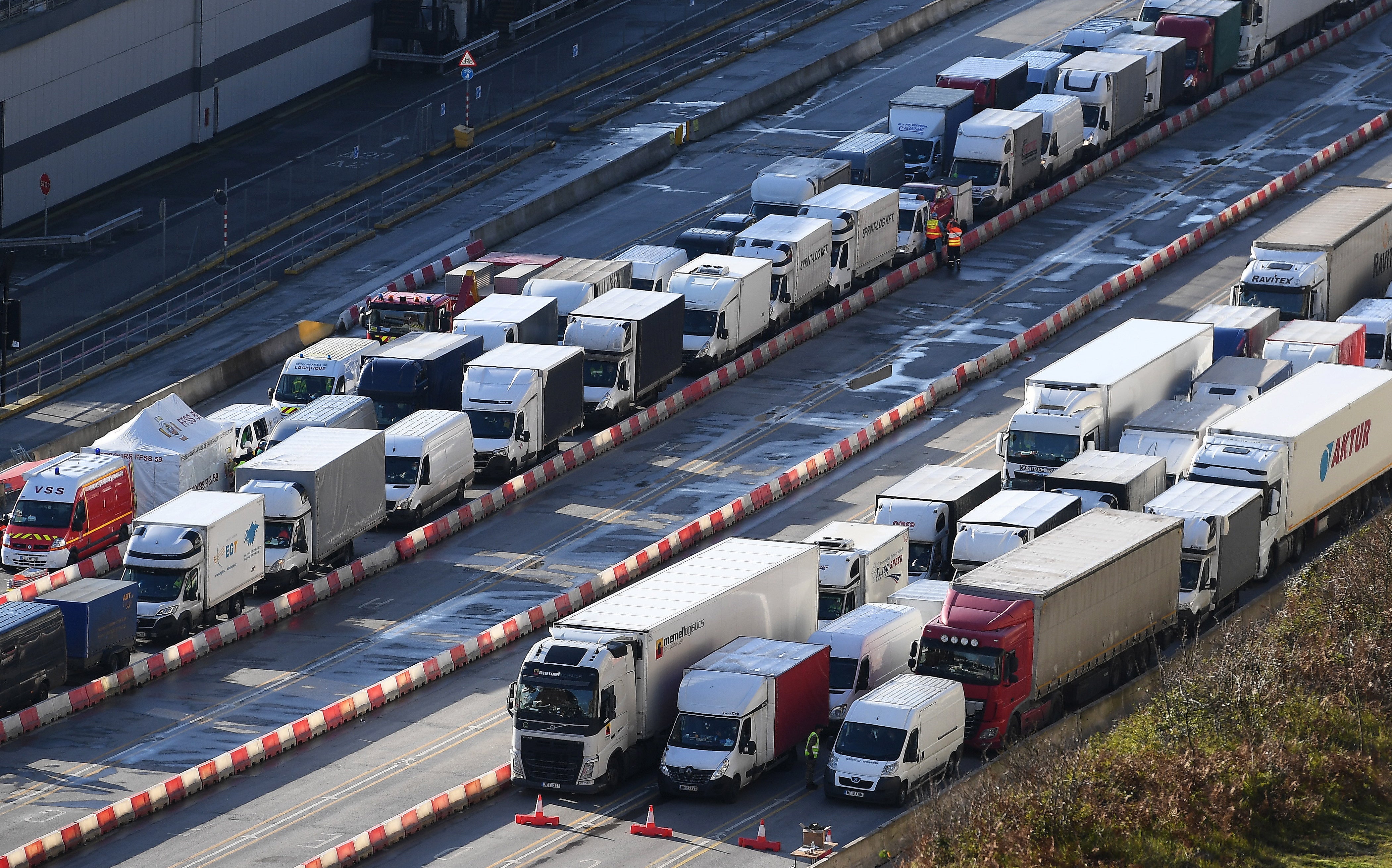 Trucks queue up at the Port of Dover on 24 December after France reopened its border with the UK