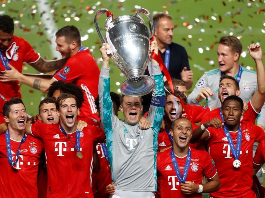 Bayern Munich celebrate winning the Champions League