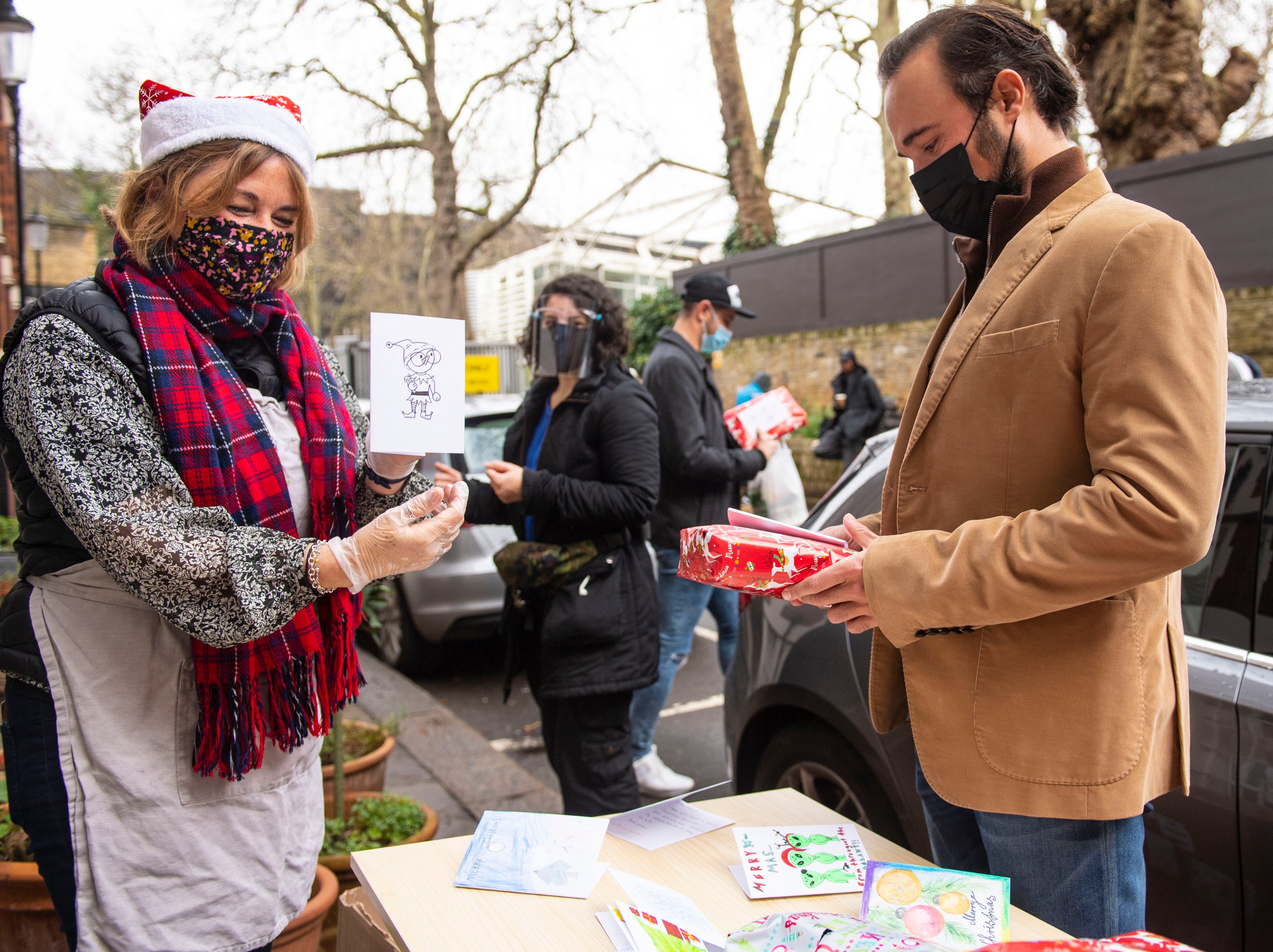 Evgeny Lebedev joined volunteers at Refettorio Felix at St Cuthberts to hand out Christmas gifts