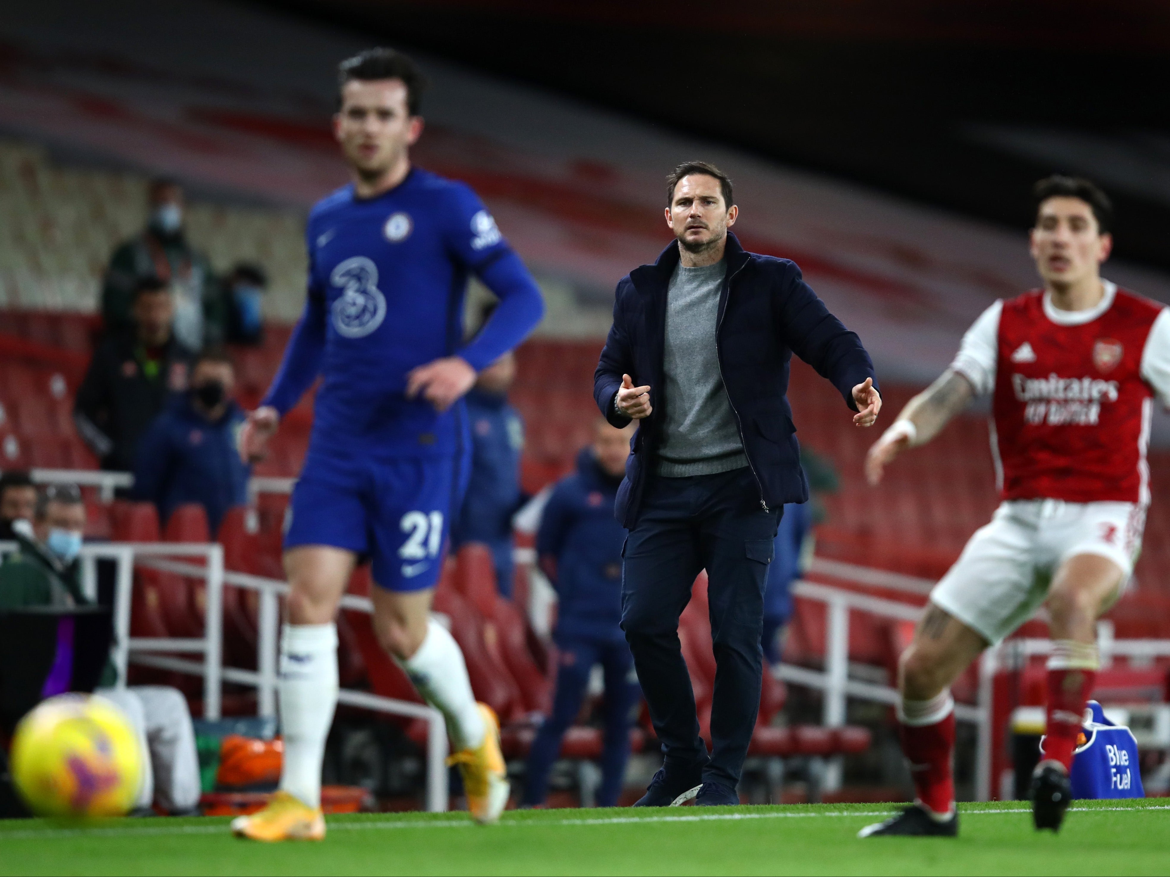 Frank Lampard watches on from the touchline