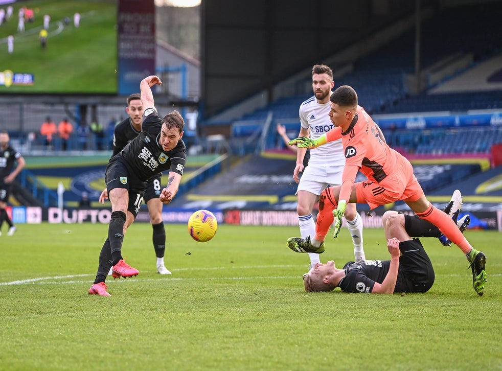 Ashley Barnes strikes at goal