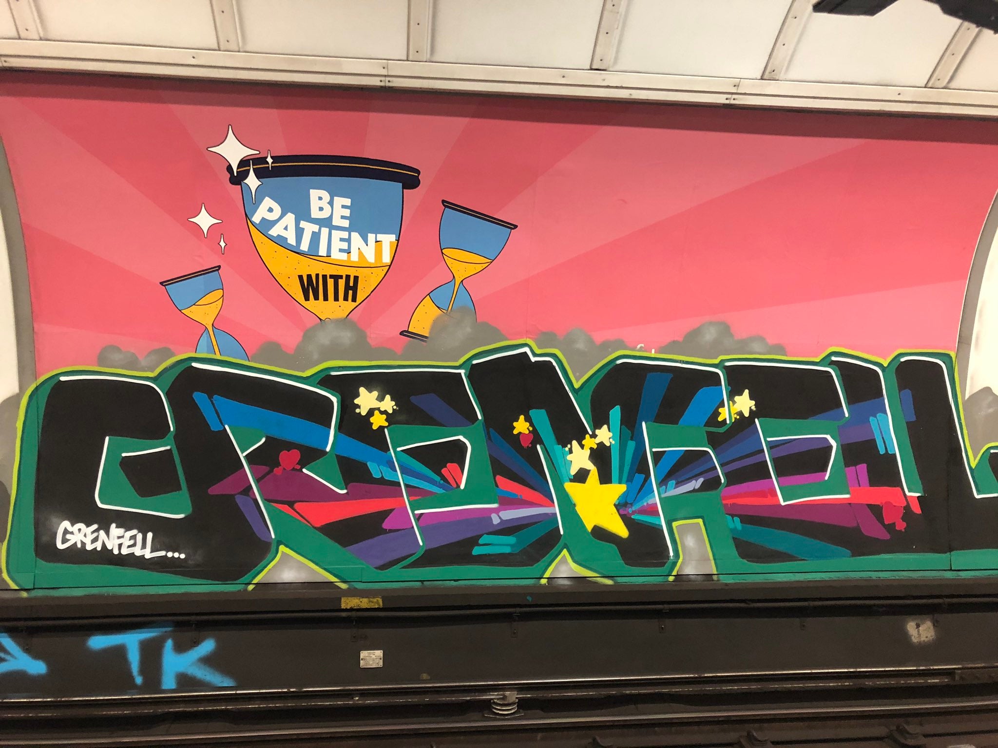 Graffiti which was discovered on the Victoria and Bakerloo line platforms at Oxford Circus station on Boxing Day
