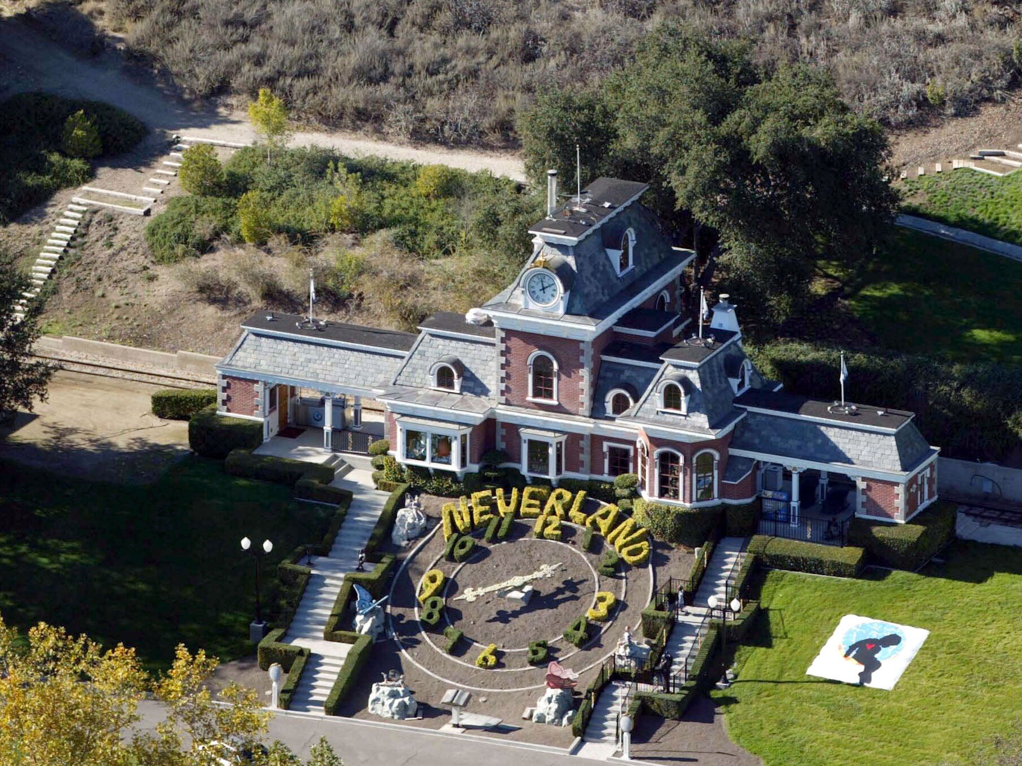 The clock feature at the train station of Jackson’s Neverland Ranch