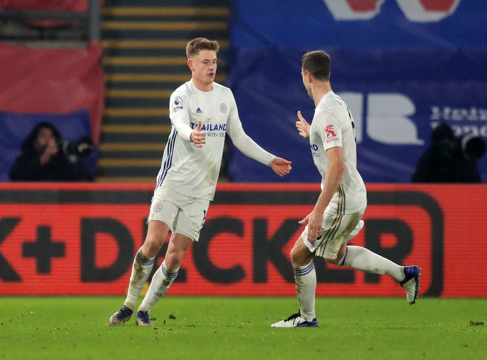 Harvey Barnes celebrates scoring Leicester’s equaliser in the 1-1 draw with Crystal Palace
