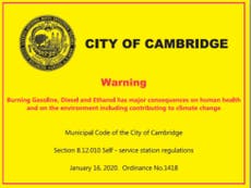 Cambridge MA is first US city with climate warning labels at gas pumps