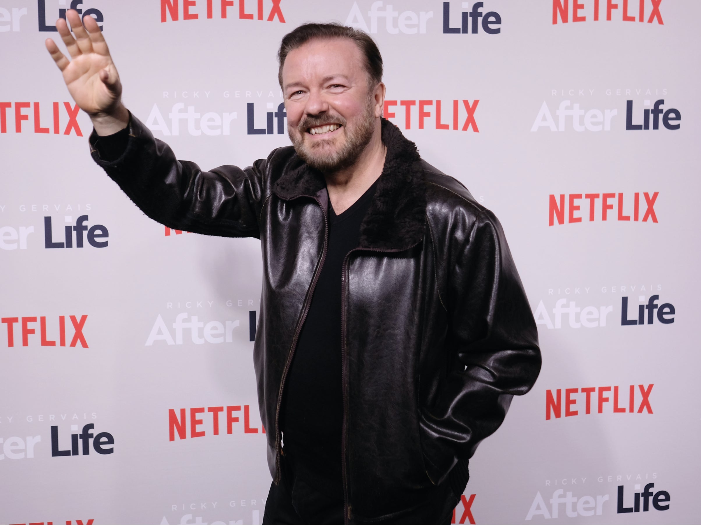 Ricky Gervais at an event for his Netflix show, After Life
