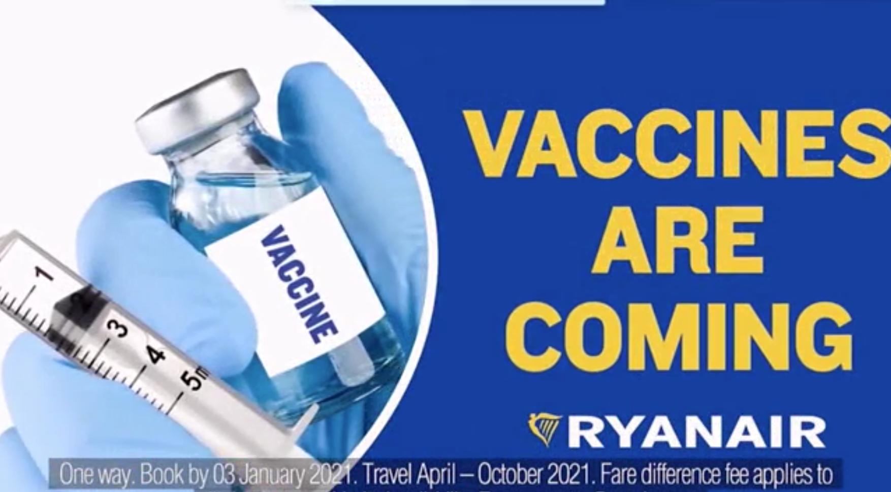 Ryanair’s new advert in response to the new coronavirus vaccine
