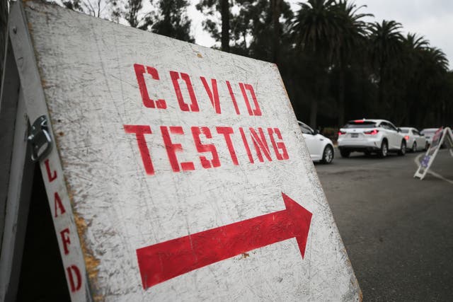 A Covid-19 testing site at Dodger Stadium in Los Angeles, California, on 7 December 2020