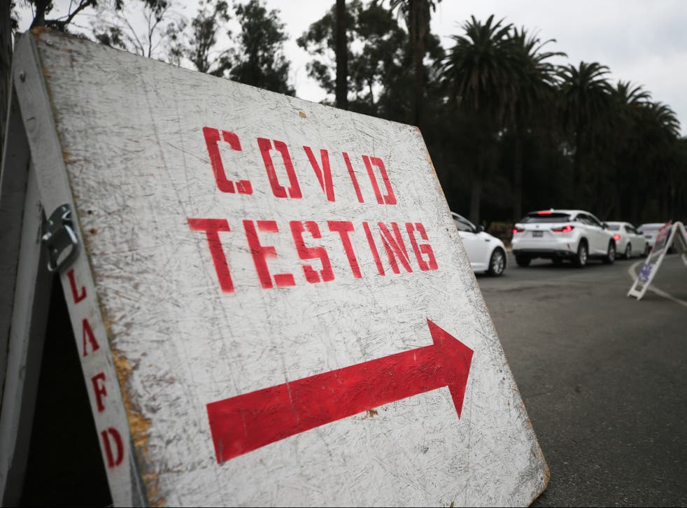 A Covid-19 testing site at Dodger Stadium in Los Angeles, California, on 7 December 2020
