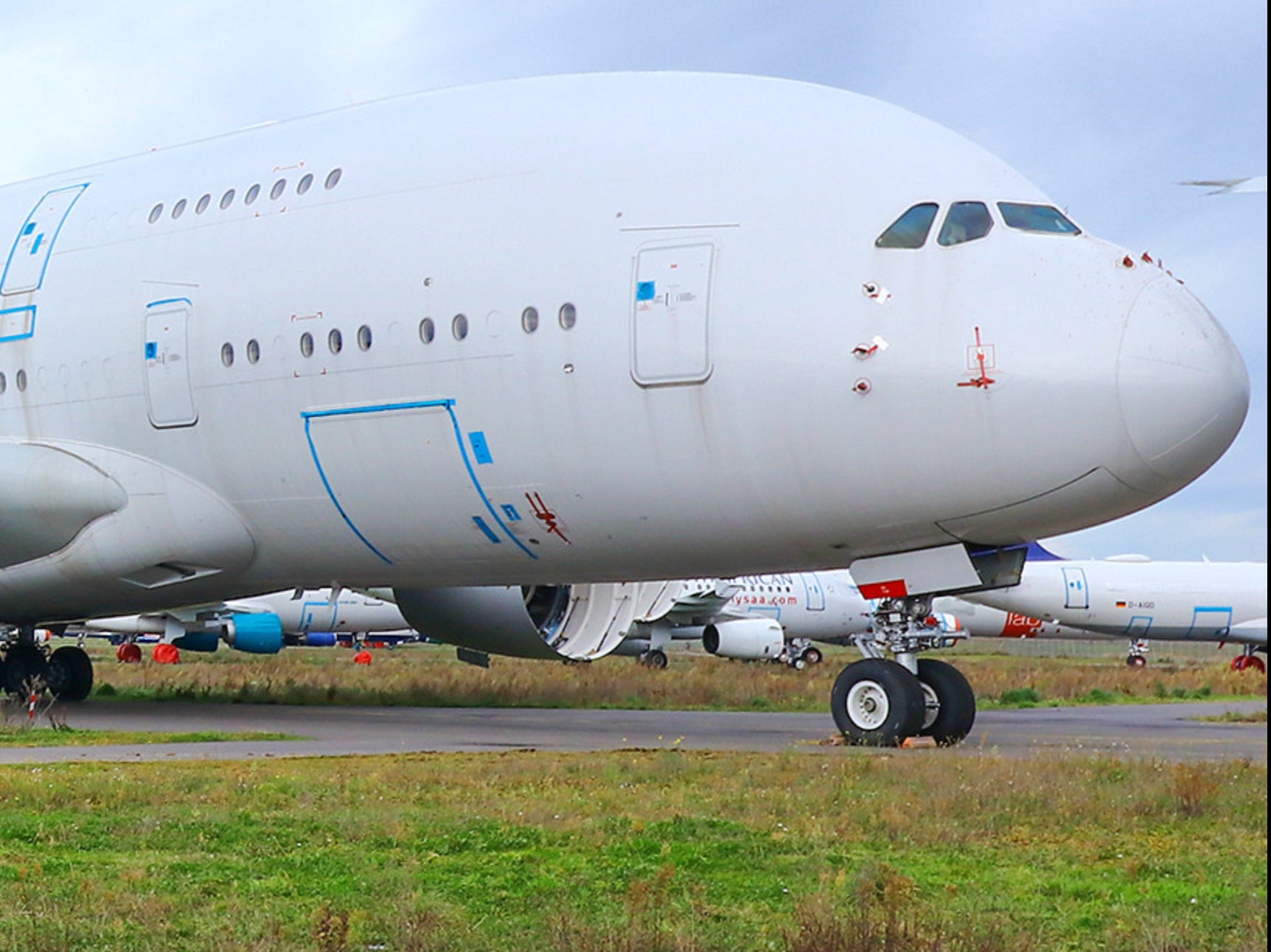 Singapore Airlines Airbus A380 being dismantled at Lourdes airport in southwest France