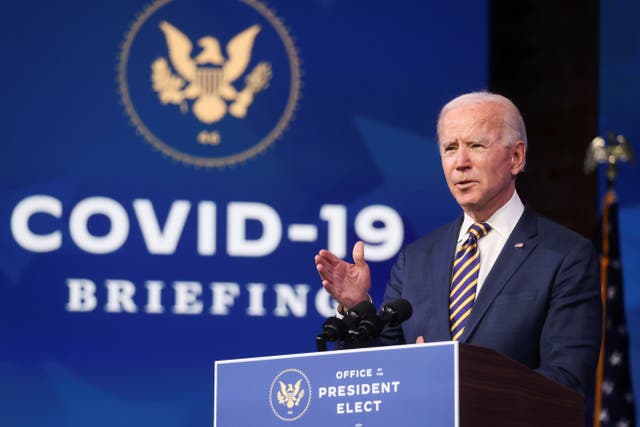<p>President-elect Joe Biden speaks after a Covid-19 briefing in Wilmington, Delaware.&nbsp;</p>