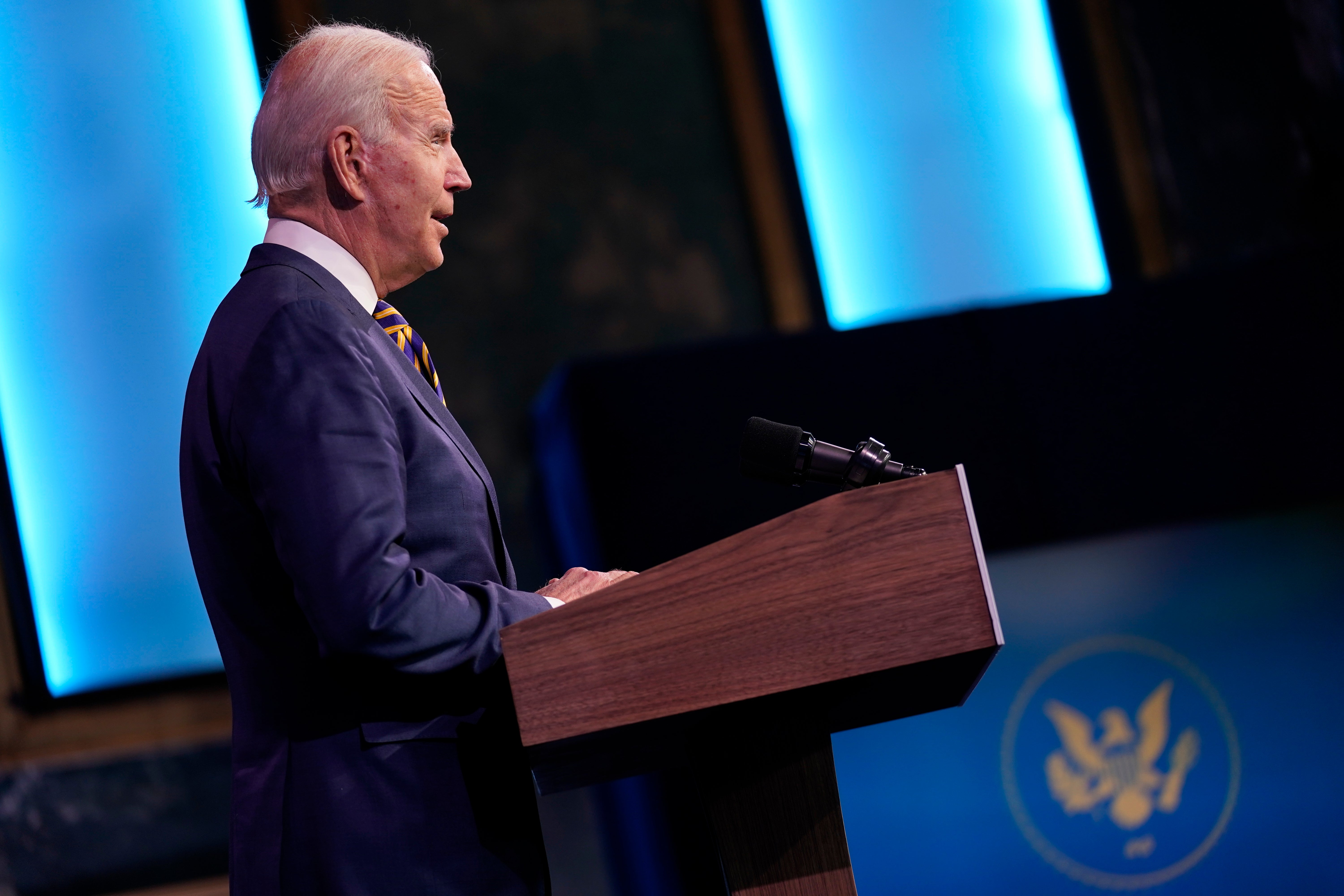 President-elect Joe Biden speaks at The Queen theater, Tuesday, Dec. 29, 2020, in Wilmington, Del.&nbsp;
