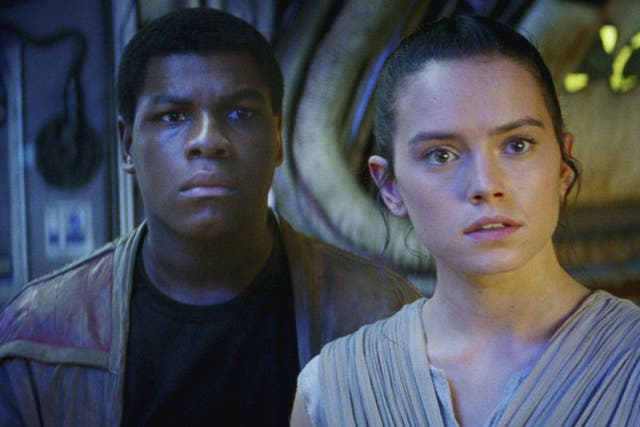 John Boyega and Daisy Ridley in The Force Awakens