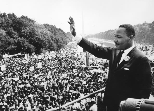 <p>Martin Luther King Jr during the March on Washington at the Lincoln Memorial, where he gave his ‘I have a dream’ speech</p>