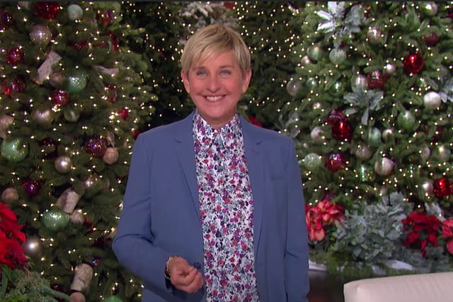 Ellen DeGeneres on her talk show before it went on hiatus earlier in December