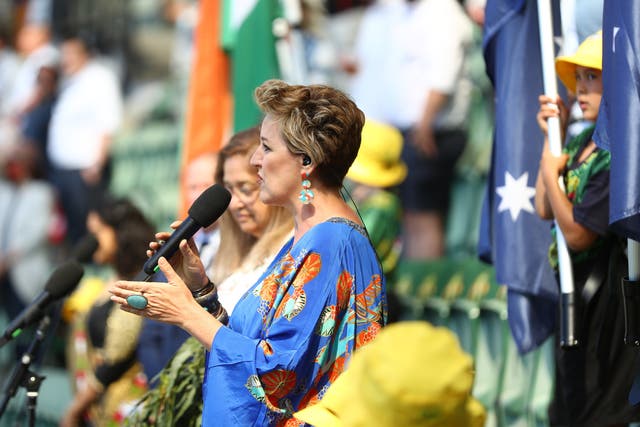 <p>File Image: The Australian national anthem is sung during day one of the Second Test match between Australia and India at Melbourne Cricket Ground on December 26, 2020</p>