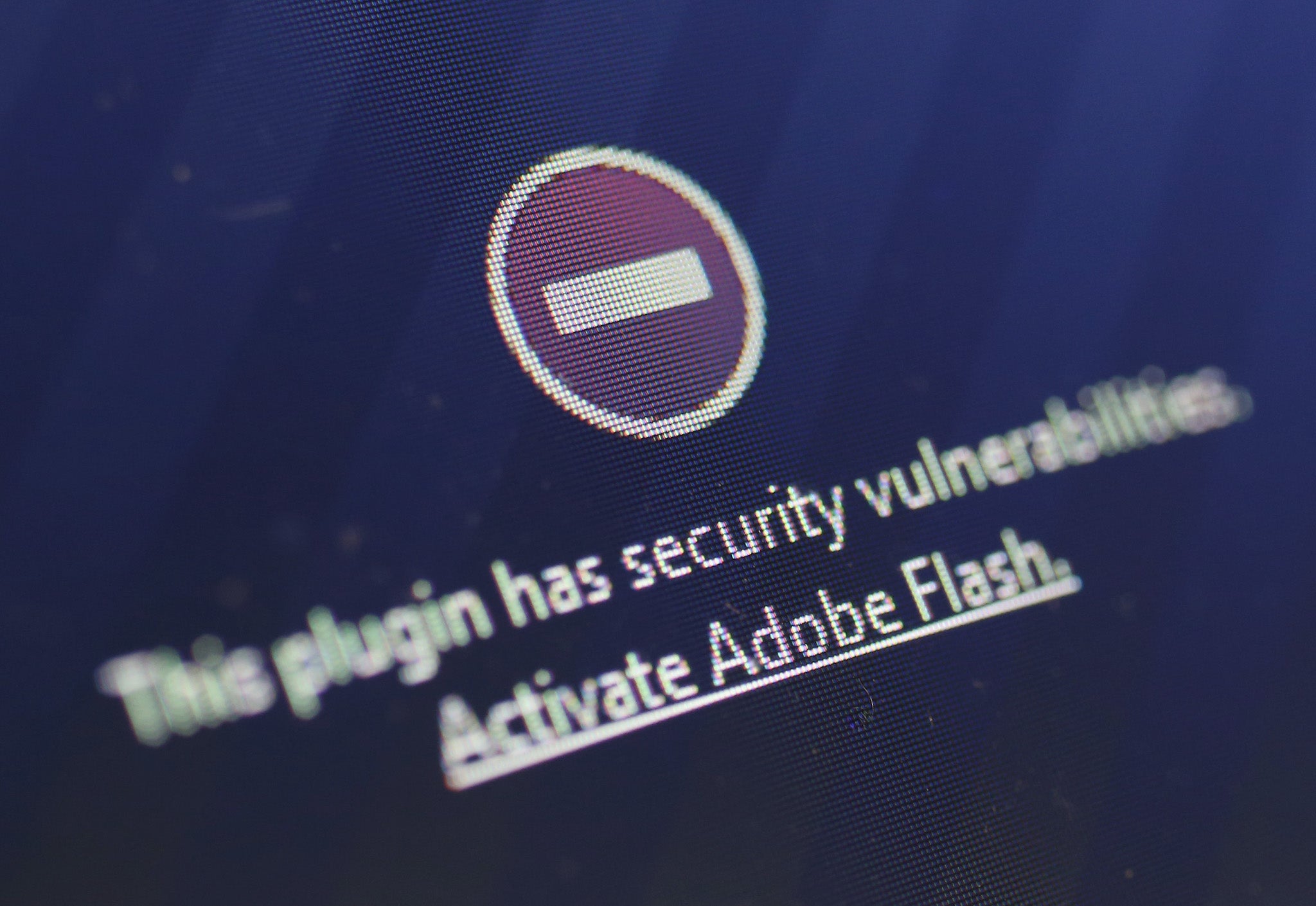 A window on the Mozilla Firefox browser shows the browser has blocked the Adobe Flash plugin from activating due to a security issue on July 14, 2015 in Berlin, Germany