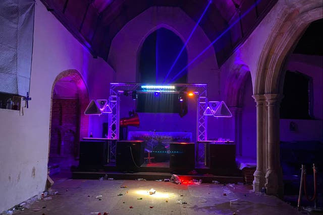 <p>Organisers of the unlicensed music event at All Saint’s Church in East Thorndon, held on New Year’s Eve, set up a bar and DJ decks</p>