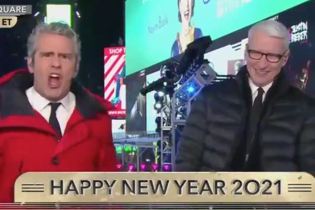 Andy Cohen and Anderson Cooper during their New Year’s Eve broadcast on CNN