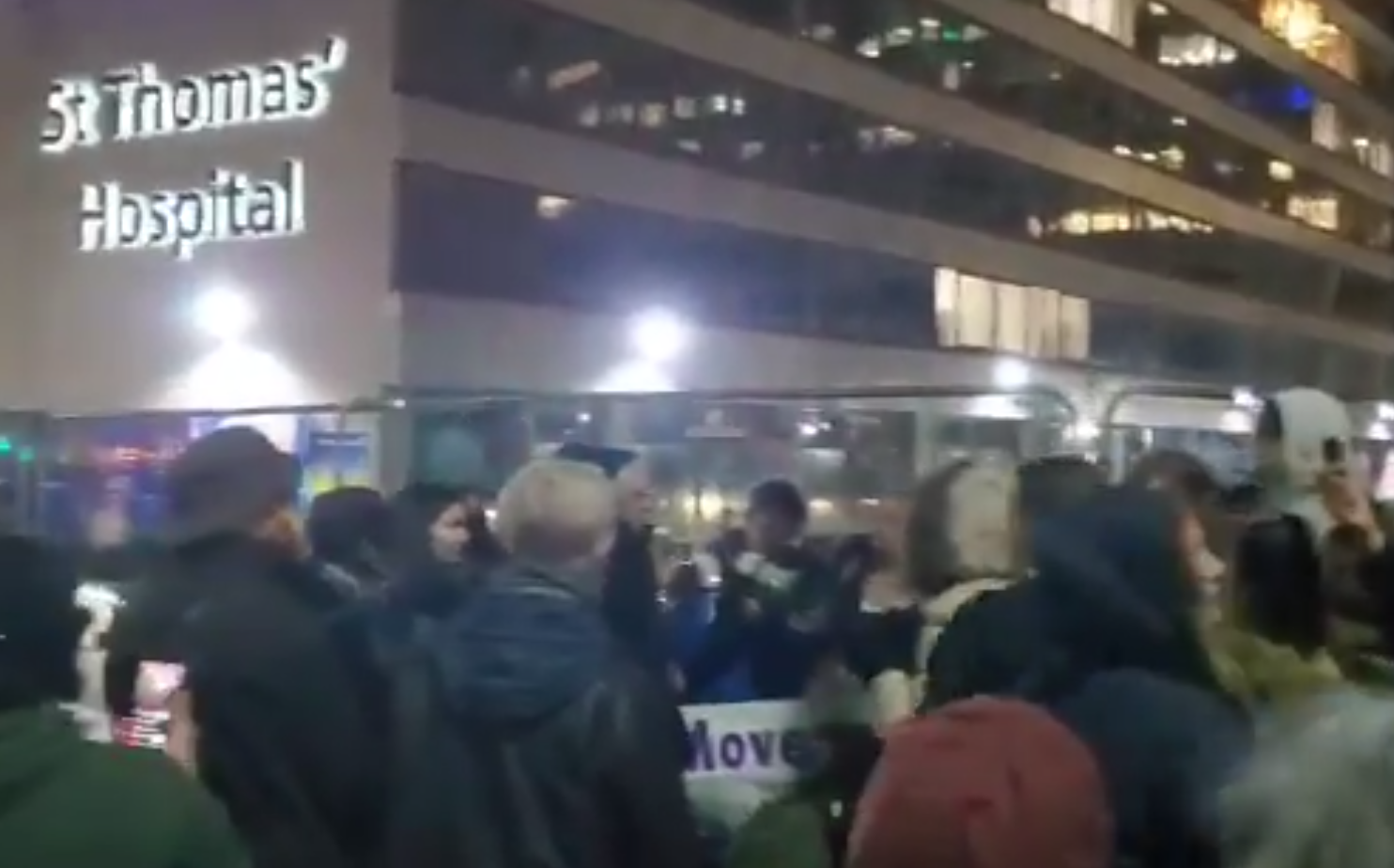 St Thomas Hospital: crowd filmed singing “Covid is a scam”
