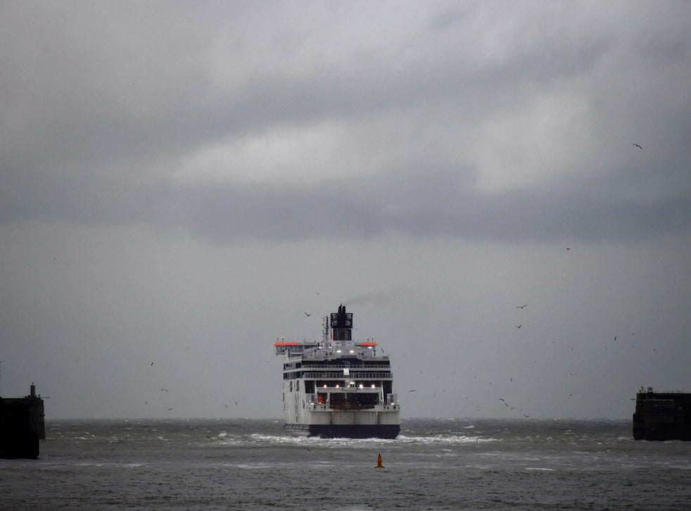 A ferry leaves the Port of Dover heading towards France