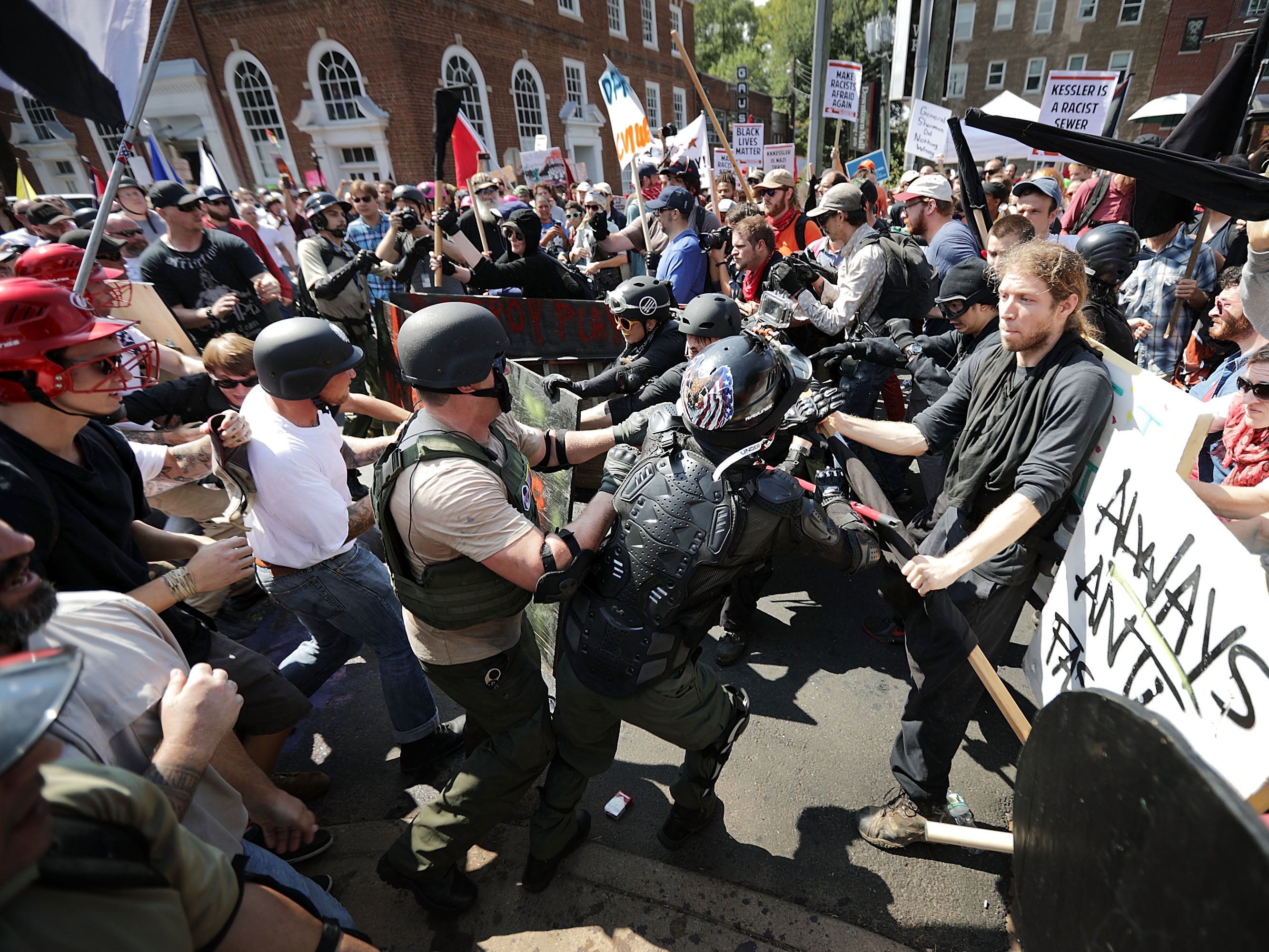 White nationalists, neo-Nazis and members of the alt-right clash with counter-protesters in Virginia