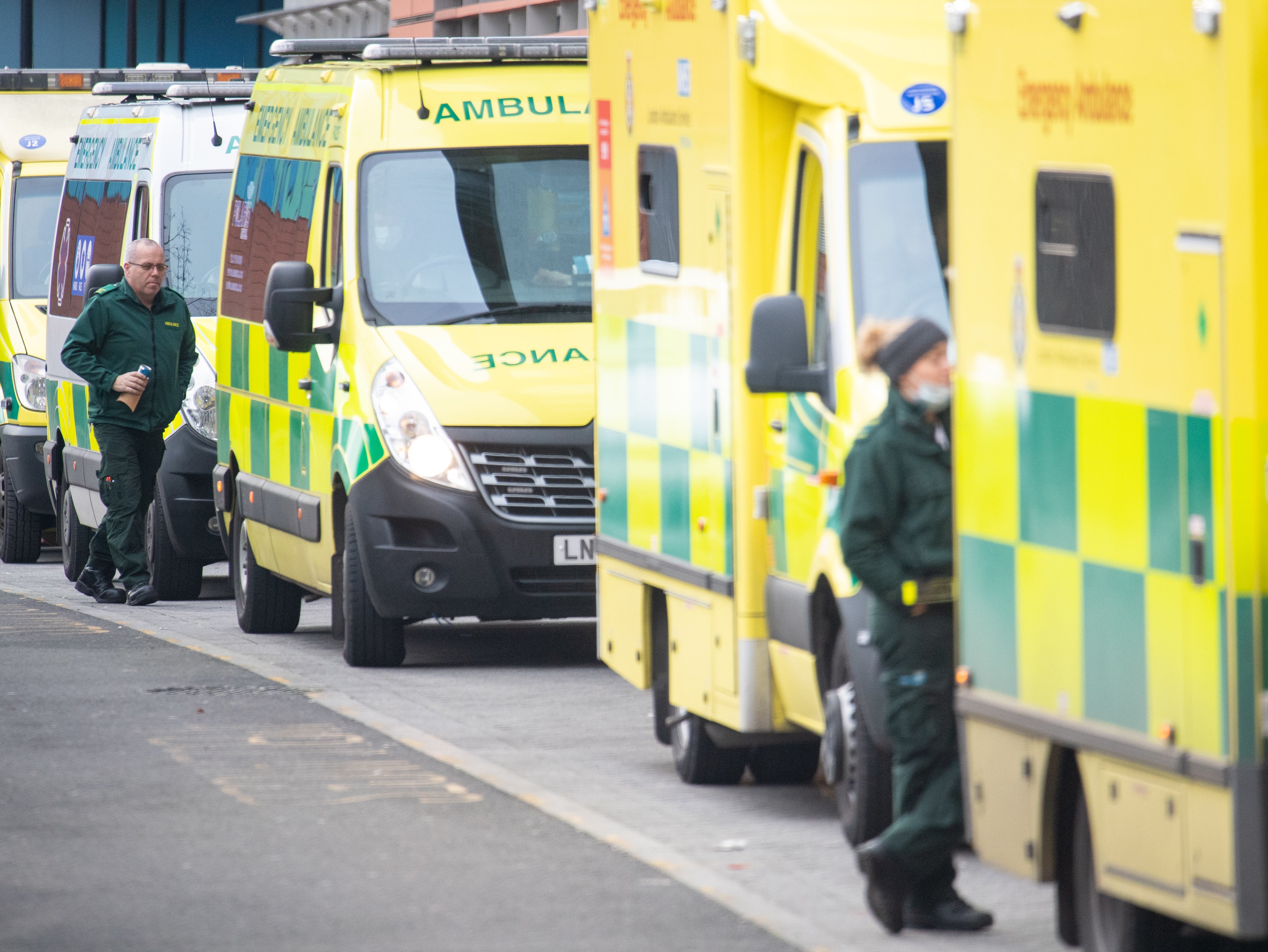 Ambulances forced to wait outside the Royal London Hospital in Whitechapel causing long delays in getting to patients