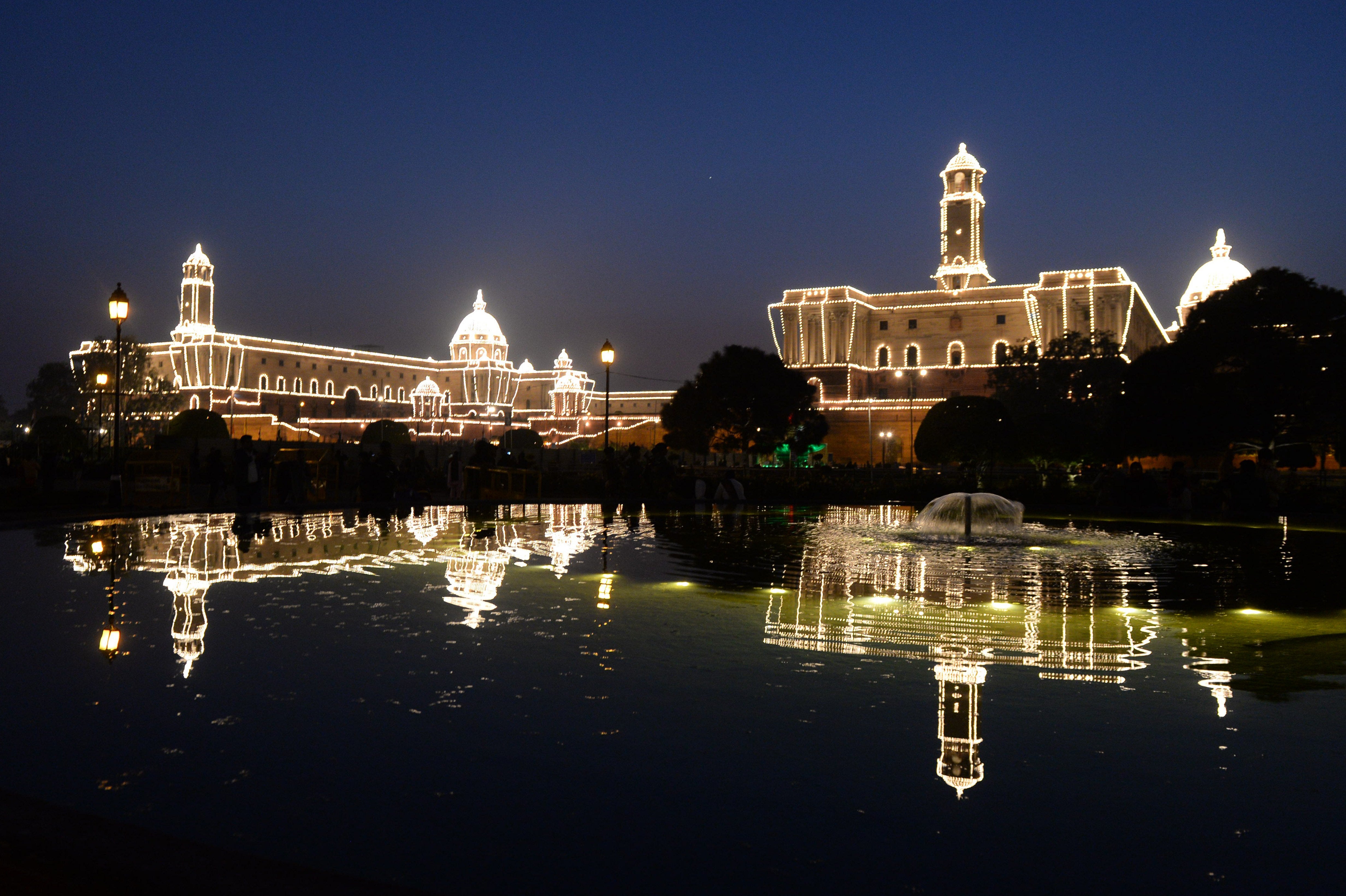 File Image: The illuminated Central Secretariat and Parliament buildings cast a reflection at the Beating Retreat ceremony at Vijay Chowk in New Delhi January 29, 2015.