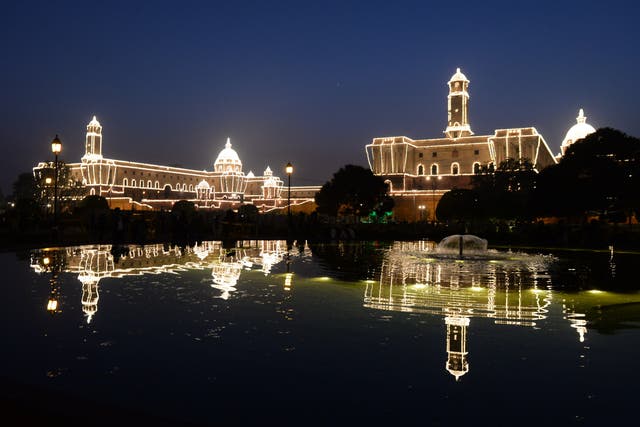 <p>File Image: The illuminated Central Secretariat and Parliament buildings cast a reflection at the Beating Retreat ceremony at Vijay Chowk in New Delhi January 29, 2015.</p>