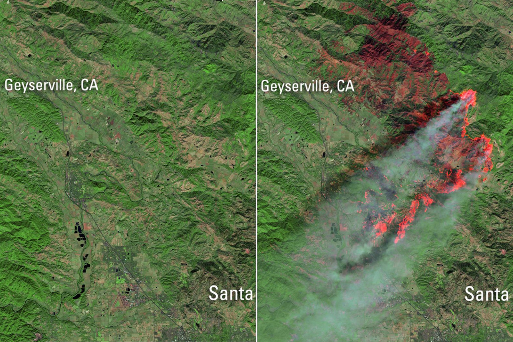 Pictures taken before and during the Kincade wildfire in California, which burned nearly 78,000 acres