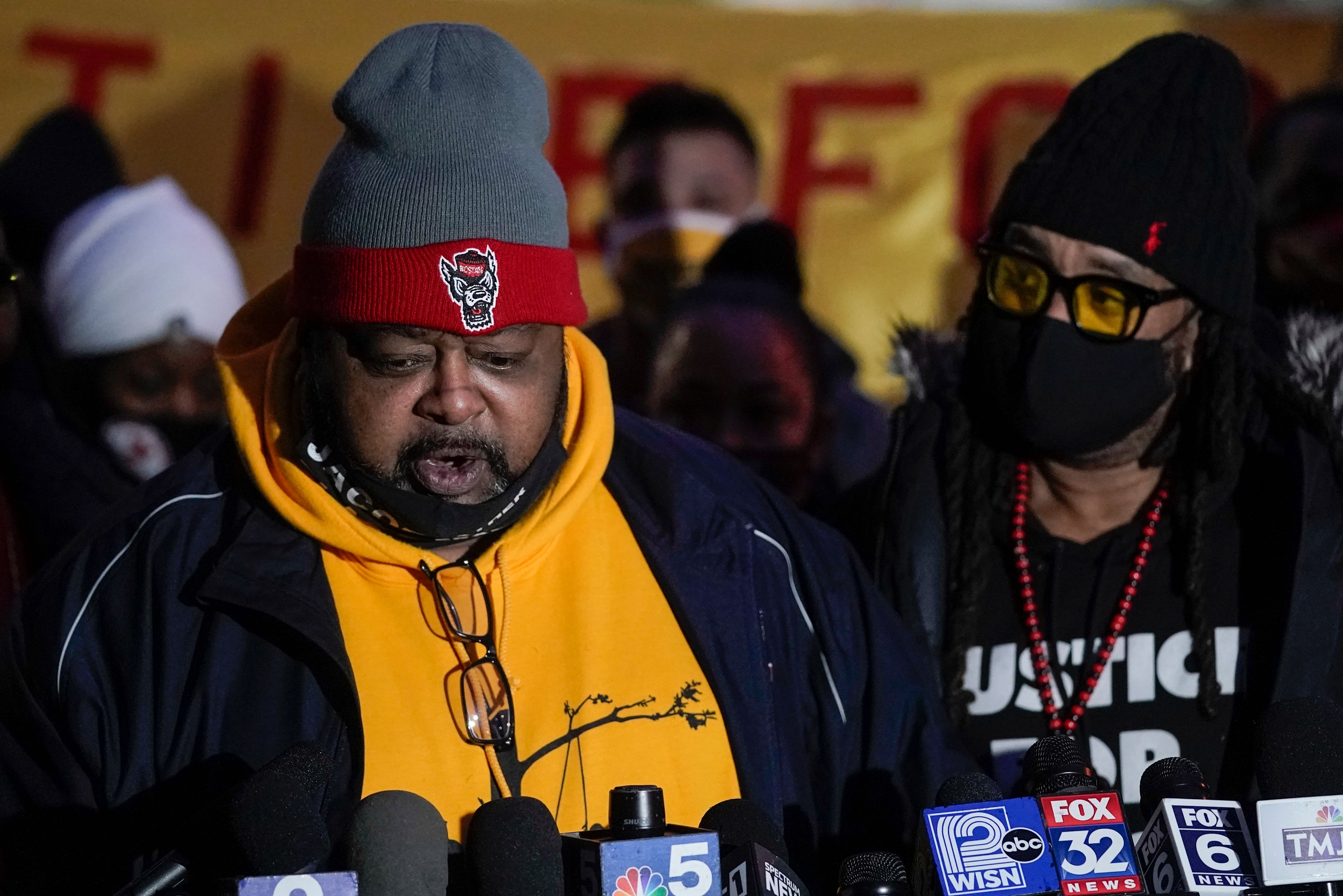 Jacob Blake Sr, father of Jacob Blake, speaking at the rally in Kenosha on Monday