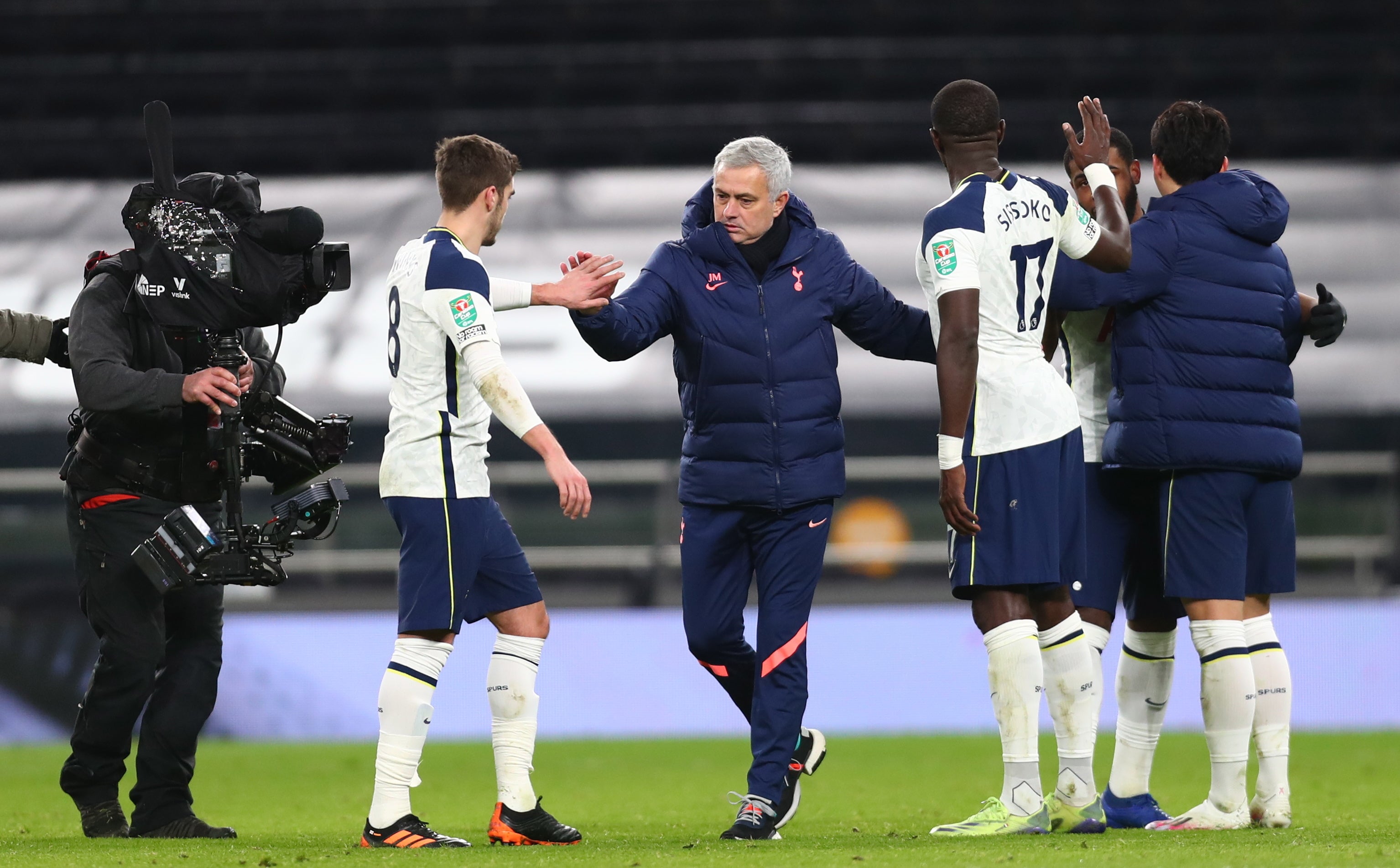 Jose Mourinho celebrates reaching the Carabao Cup final