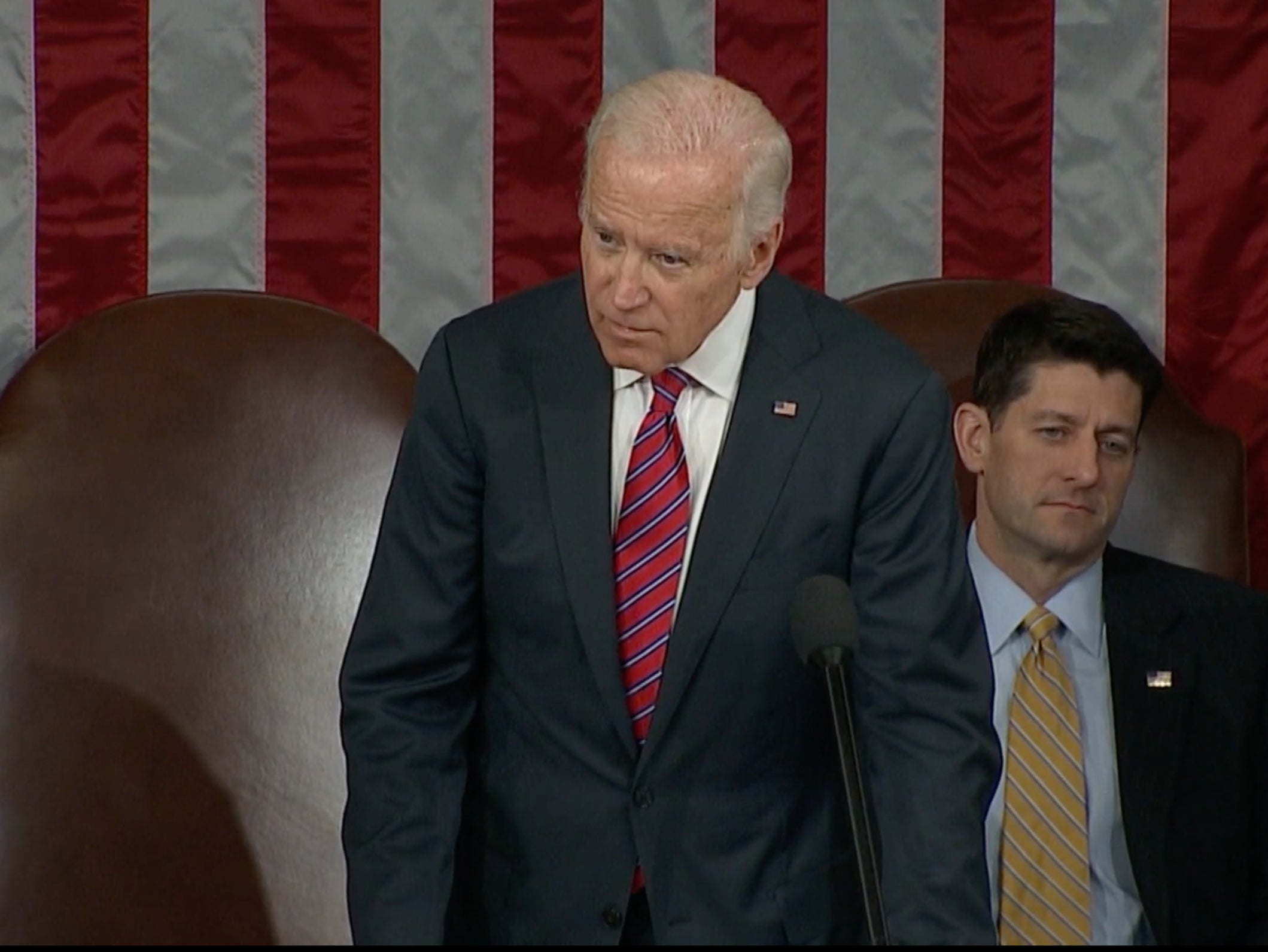 <p>Then vice president Joe Biden presiding over the certification of Electoral College votes on Friday 6 January 2017.</p>
