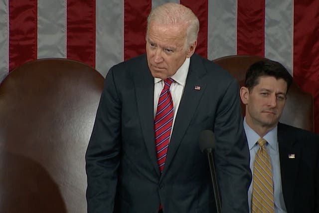 <p>Then vice president Joe Biden presiding over the certification of Electoral College votes on Friday 6 January 2017.</p>