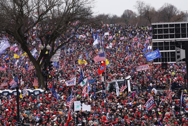 Crowds arrive for the ‘Stop the Steal’ rally on 6 January, 2021 in Washington, DC