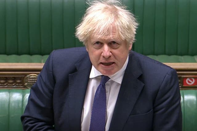<p>Prime Minister Boris Johnson speaks during Prime Minister's Questions in the House of Commons</p>