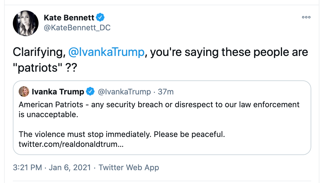 Ivanka Trump deletes tweet calling rioters ‘patriots’