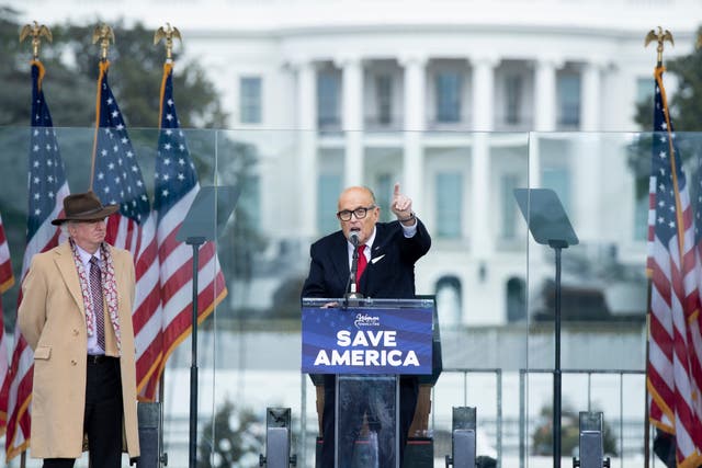 <p>Rudy Giuliani called on thousands of Donald Trump supporters on 6 January to settle the dispute over the election via “trial by combat” during rally</p>