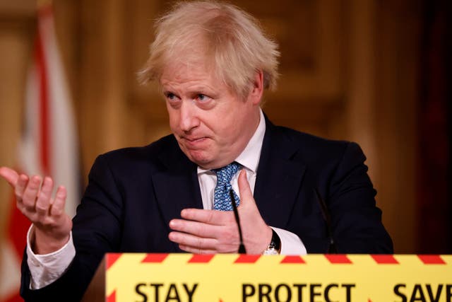 Boris Johnson speaks during a virtual press conference at No 10 on 7 January 