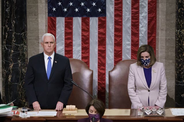 <p>Vice President Mike Pence and Speaker Nancy Pelosi during a joint session of Congress to certify the 2020 Electoral College victory.</p>