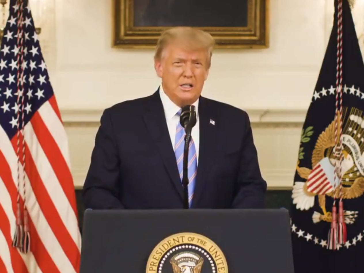 <p>Donald Trump attempts to evade blame for Capitol riot by denouncing violence by supporters he whipped up hours beforehand</p>