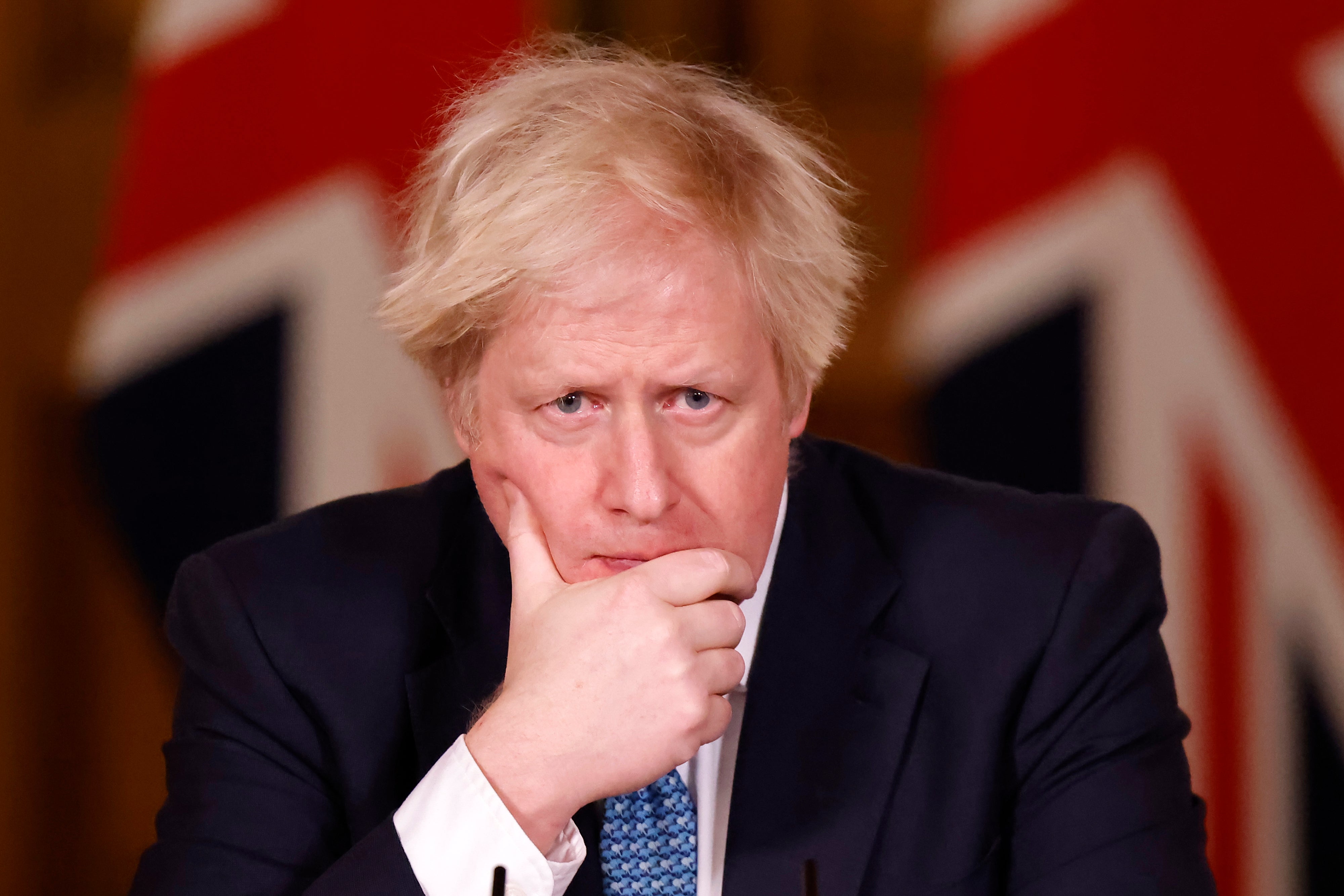 British Prime Minister, Boris Johnson speaks during a virtual press conference at No 10 Downing Street on 7 January, 2021 in London, England. The PM’s father, Stanley Johnson, has compared his Covid response to Winston Churchill in World War II.