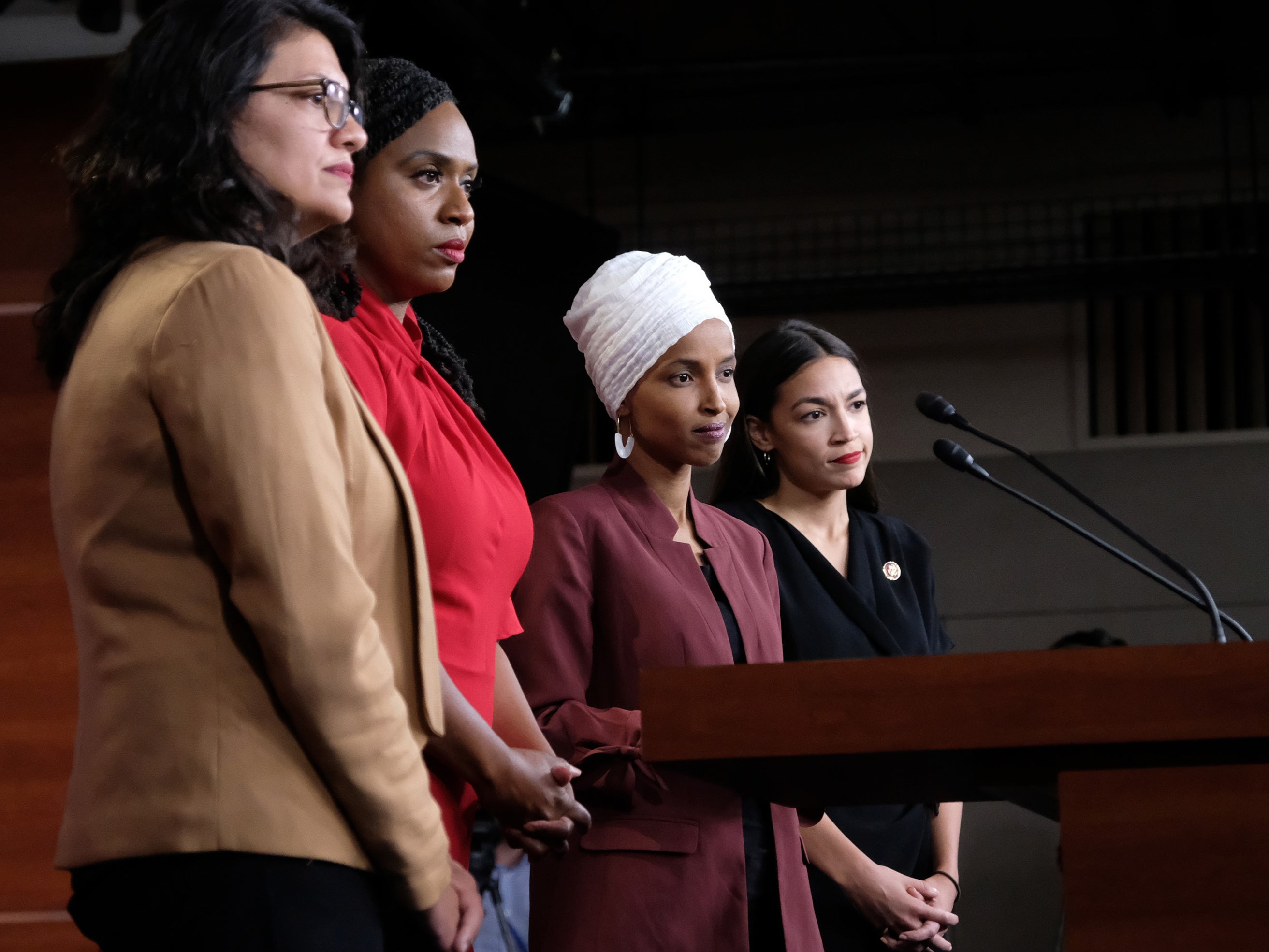 Left to right: congresswomen Rashida Tlaib, Ayanna Pressley, Ilhan Omar and Alexandria Ocasio-Cortez, also known as ‘the Squad’
