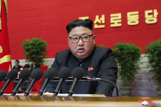 <p>Kim Jong-un at the ruling party congress in Pyongyang on Thursday</p>
