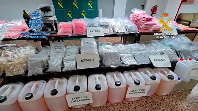 Synthetic drugs seized by Spanish police during an operation against a criminal organization based in Barcelona (Photo by HANDOUT/SPANISH INTERIOR MINISTER/AFP via Getty Images)