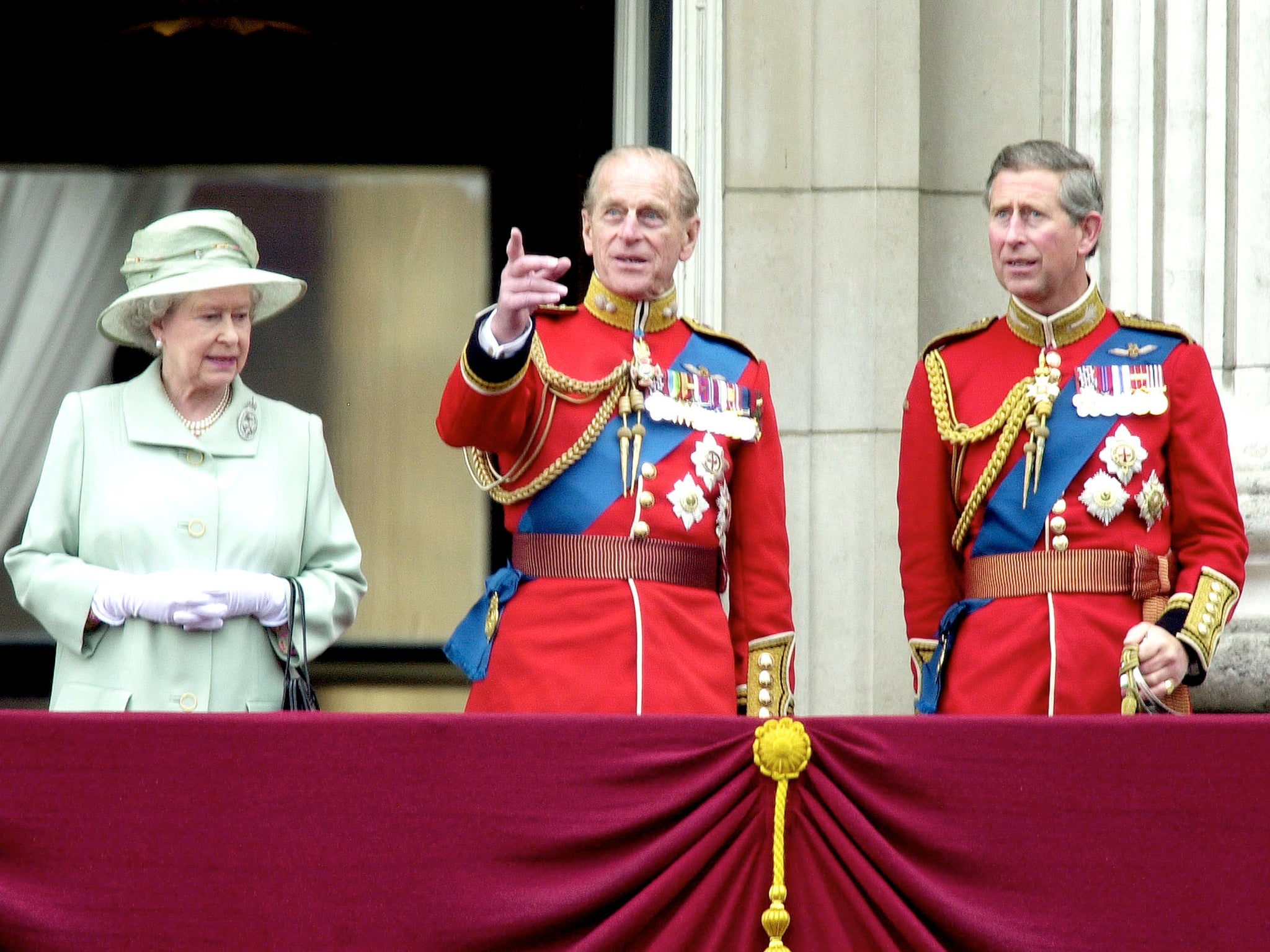 With the Queen and Prince Charles during the Trooping the Colour in 2001